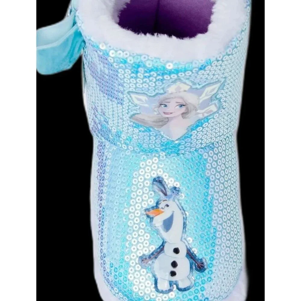 DISNEY PRINCESS FROZEN ELSA ANNA Sequin Slippers TODDLER GIRLS SIZE 7-8 NEW